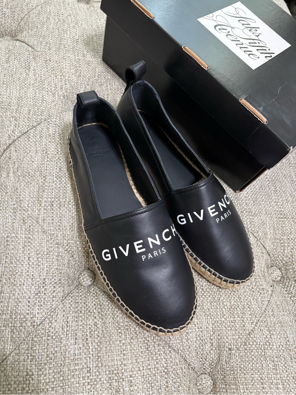 Givenchy Black Leather Logo Espadrille Flats